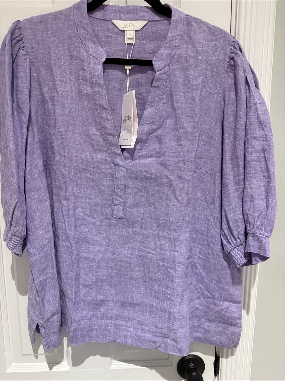 Lilly Pulitzer Lavender Linen V-Neck Puff Sleeve Top 16 NWT LAGOON LINEN